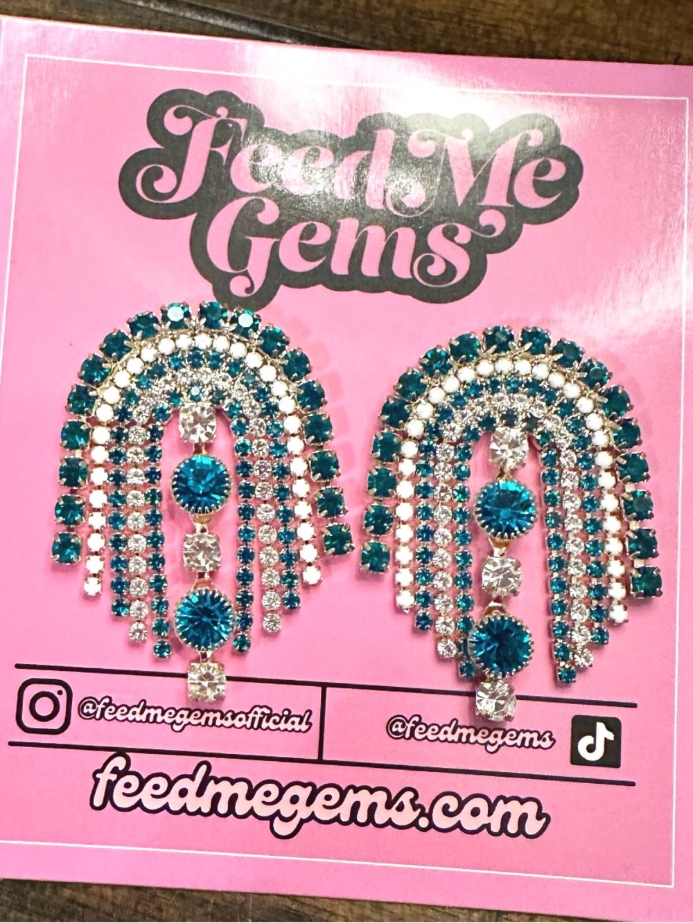Feed Me Gems Teal Blue and Clear rhinestone Baby Jumbo earrings